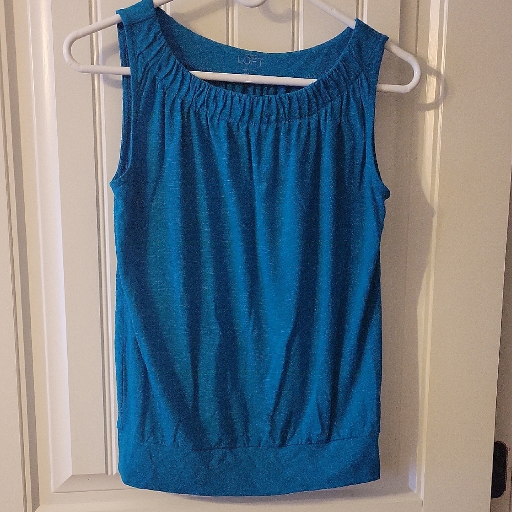 LOFT Blue Ruched Ribbed Tank Top